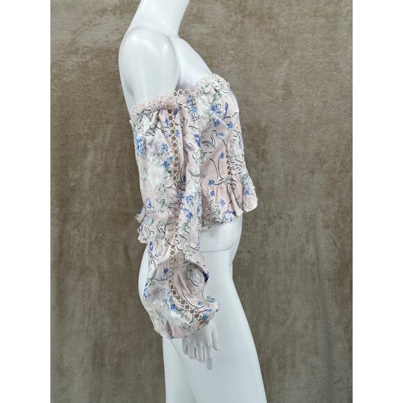 Express Top Womens Medium Pink Floral Crop Peplum Coquette Feminine Romantic - Picture 3 of 12